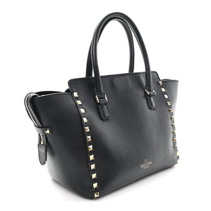 Vitello Small Rockstud Double Handle Tote Black