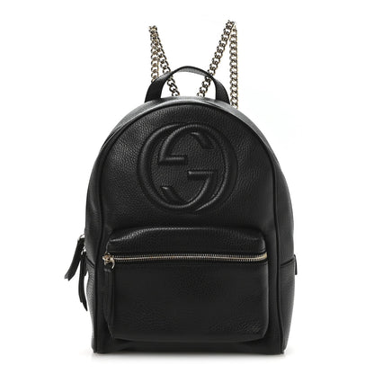 Pebbled Calfskin Soho Chain Backpack Black