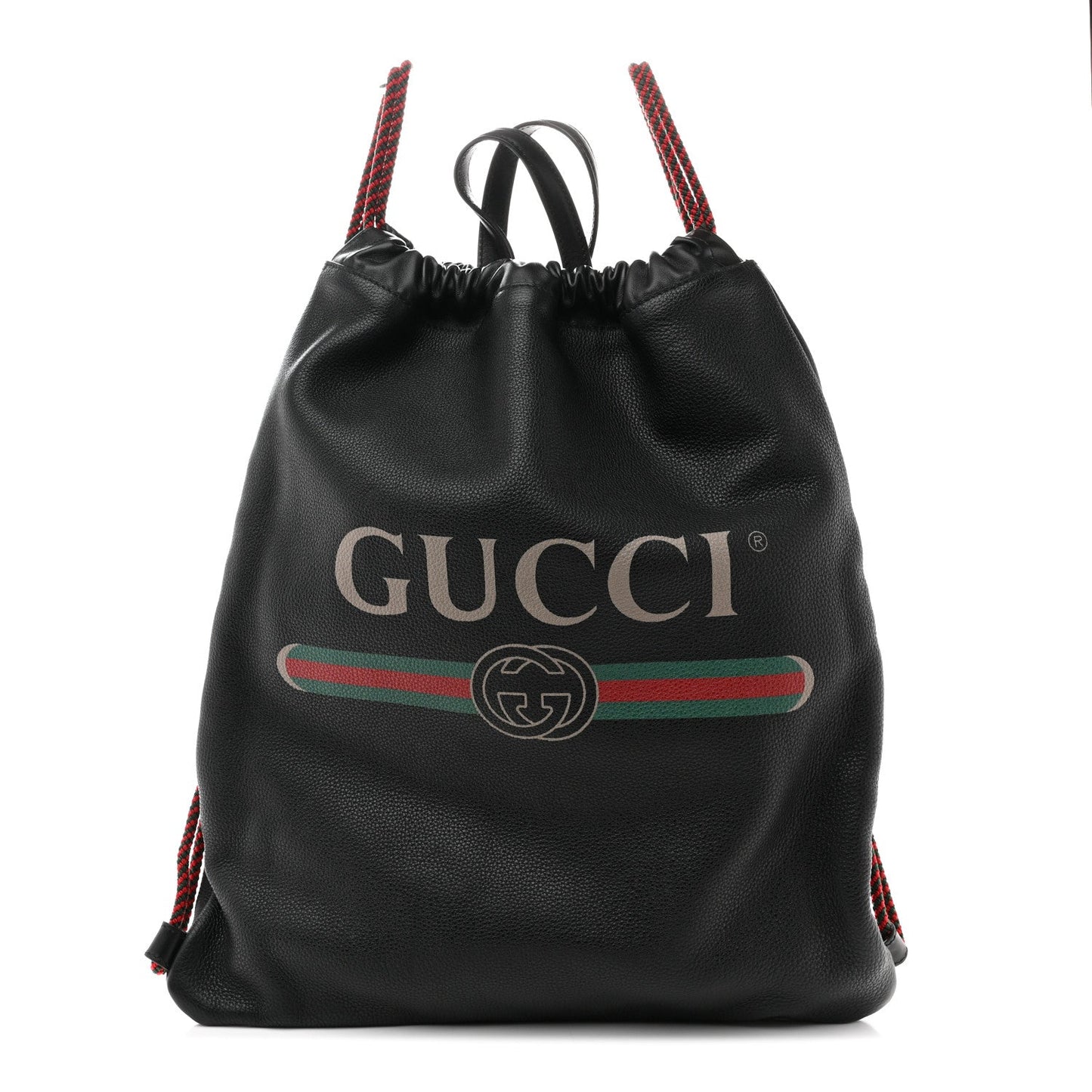 Calfskin Logo Drawstring Backpack Black