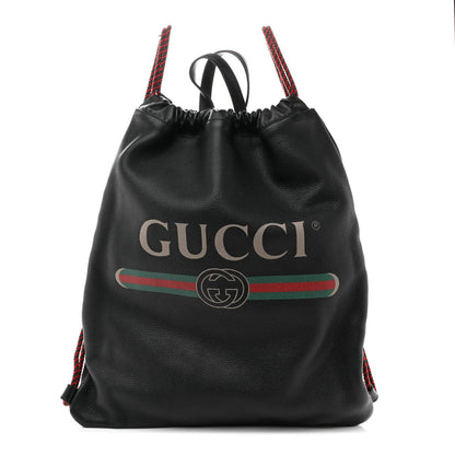 Calfskin Logo Drawstring Backpack Black