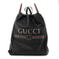 Calfskin Logo Drawstring Backpack Black