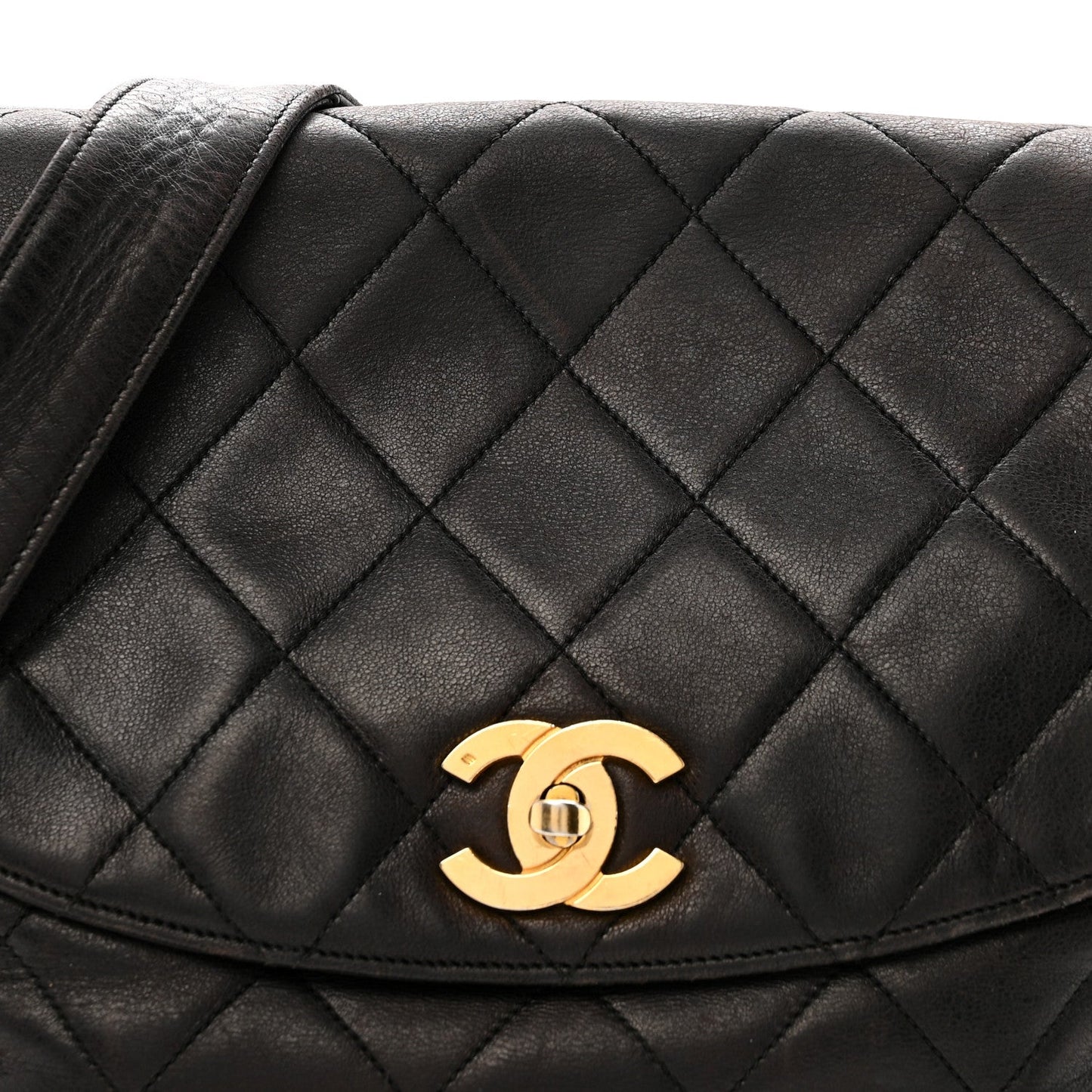 Lambskin Quilted Flap Shoulder Bag Black
