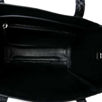 Shiny Calfskin Logo Crocodile Embossed XXS Everyday Tote  Black