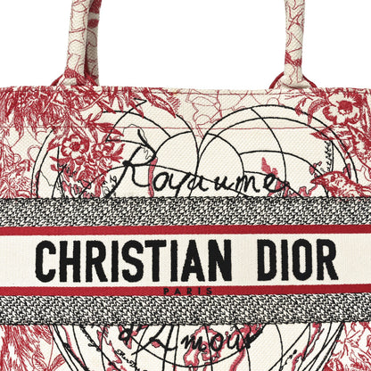 Canvas Embroidered Medium Dioramour D-Royaume Book Tote Red Multicolor