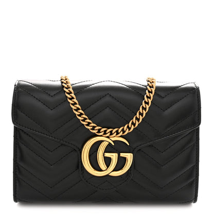 Calfskin Matelasse GG Marmont Chain Wallet Black