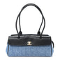 Calfskin Denim Stitched Urban Essentials Small Shopping Bag Blue Black