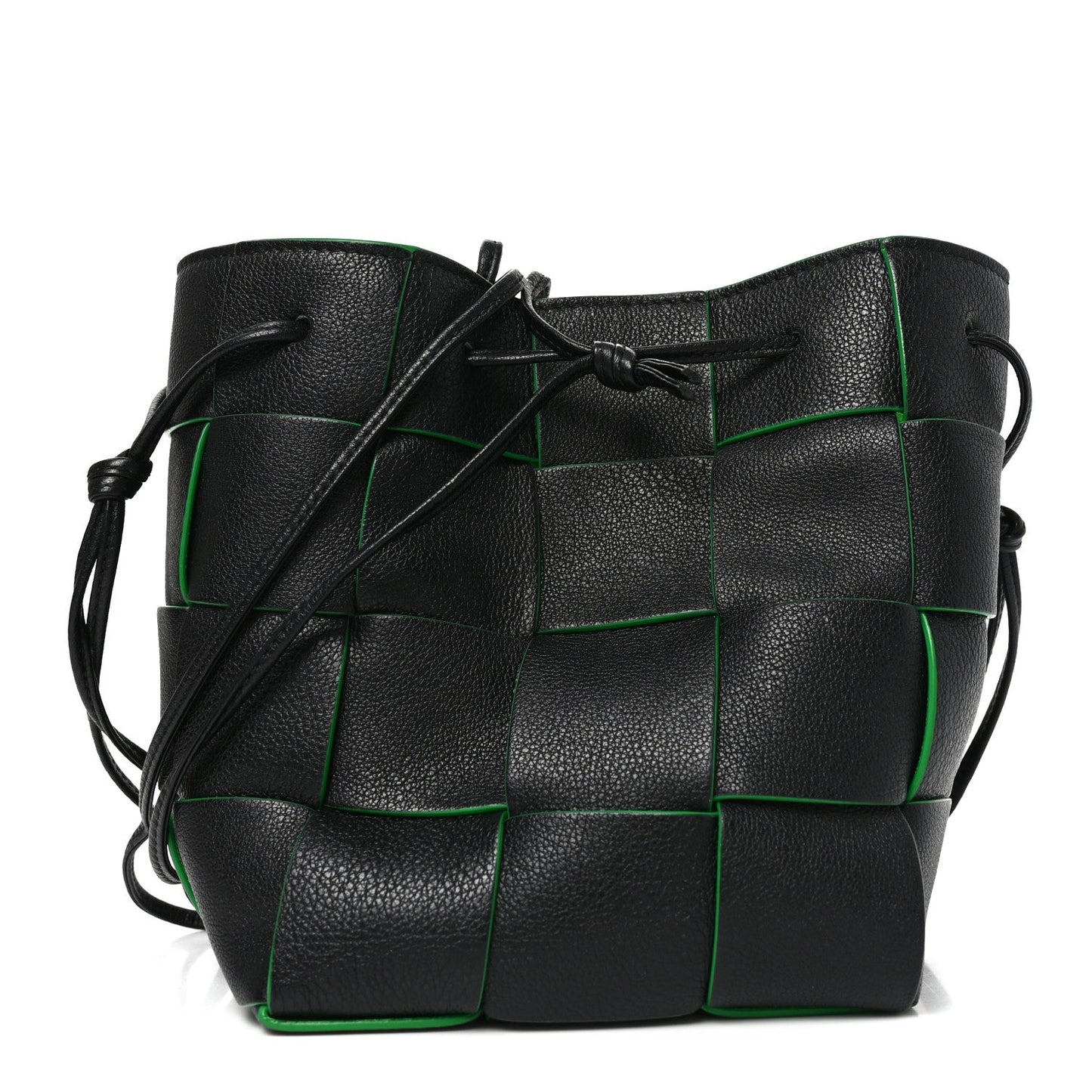 Nappa Maxi Intrecciato Mini Cassette Bucket Bag Black Parakeet