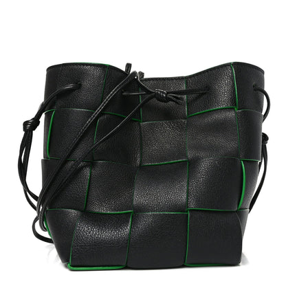 Nappa Maxi Intrecciato Mini Cassette Bucket Bag Black Parakeet