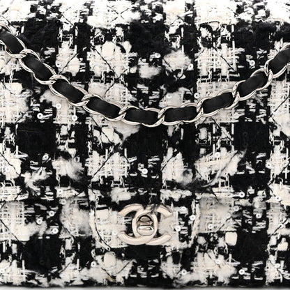Tweed Sequin Quilted Medium Double Flap Black White