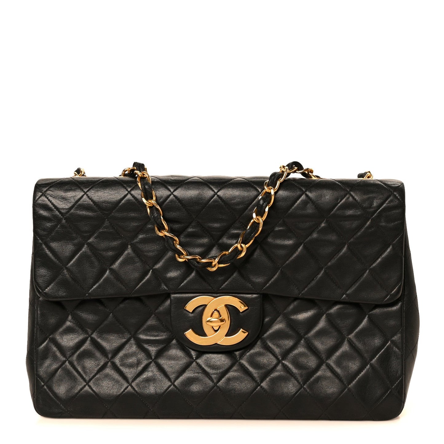 Lambskin Quilted XL Jumbo Single Flap Black
