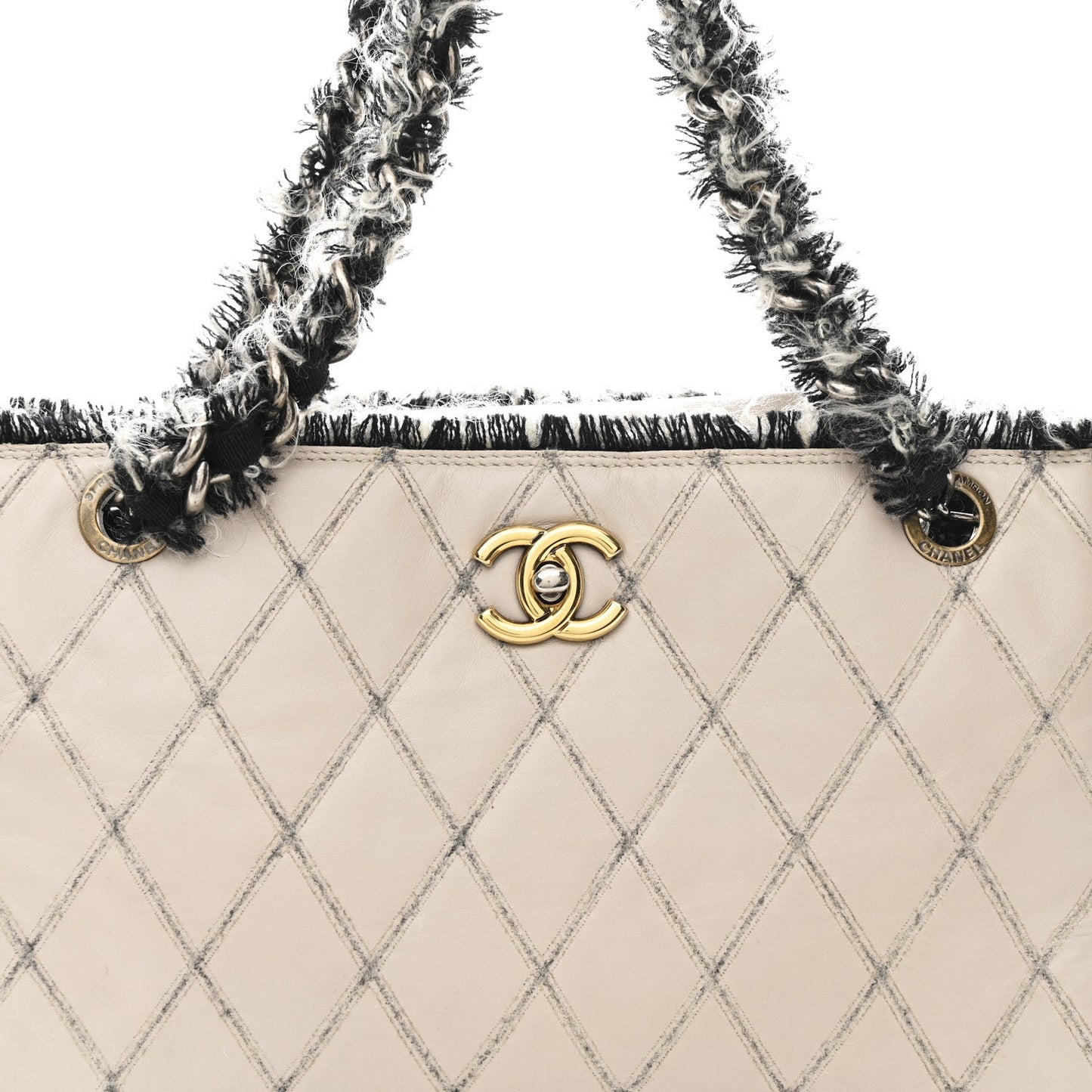 Tweed Calfskin Tweedy Shopping Tote Beige