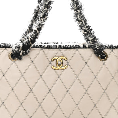 Tweed Calfskin Tweedy Shopping Tote Beige