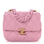 Lambskin Quilted Mini Lacquered Chain Flap Pink