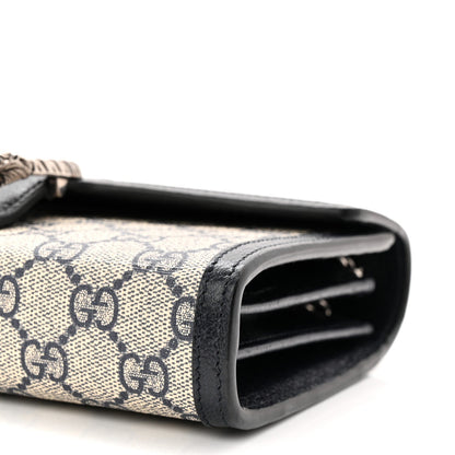 GG Supreme Monogram Textured Dollar Calfskin Mini Dionysus Chain Wallet Beige Blue