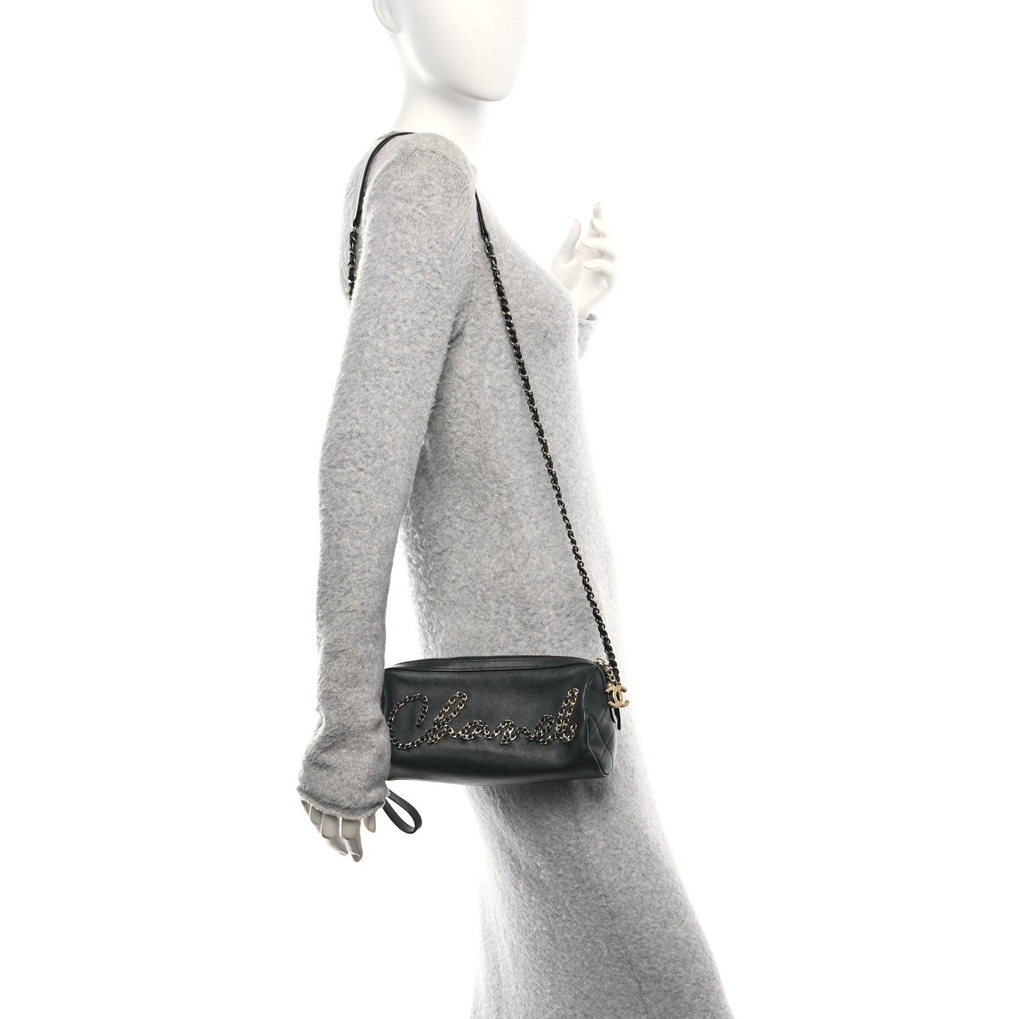 Metallic Lambskin Signe Bowling Bag Black