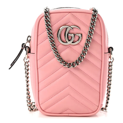 Calfskin Matelasse Mini GG Marmont Crossbody Bag Wild Rose