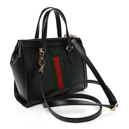 Textured Calfskin Web Small Ophidia Tote Bag Black