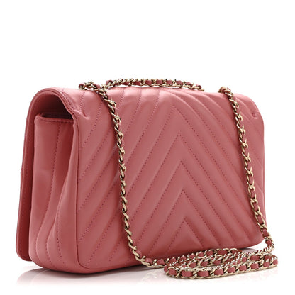 Calfskin Chevron Quilted Small Statement Flap Pink