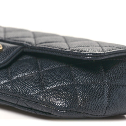 Caviar Quilted Glasses Case With Chain Black