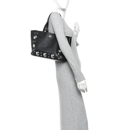 Grainy Calfskin Studded Small Nellcote Shopping Tote Black
