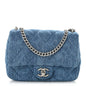 Denim Quilted Camellia Sweetheart Mini Flap Blue