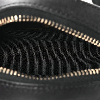 Lambskin Quilted Chain Round Mini Clutch Black