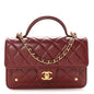 Lambskin Quilted Top Handle Clutch With Chain Burgundy