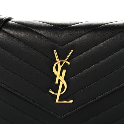 Calfskin Matelasse Chevron Monogram Envelope Chain Wallet Black