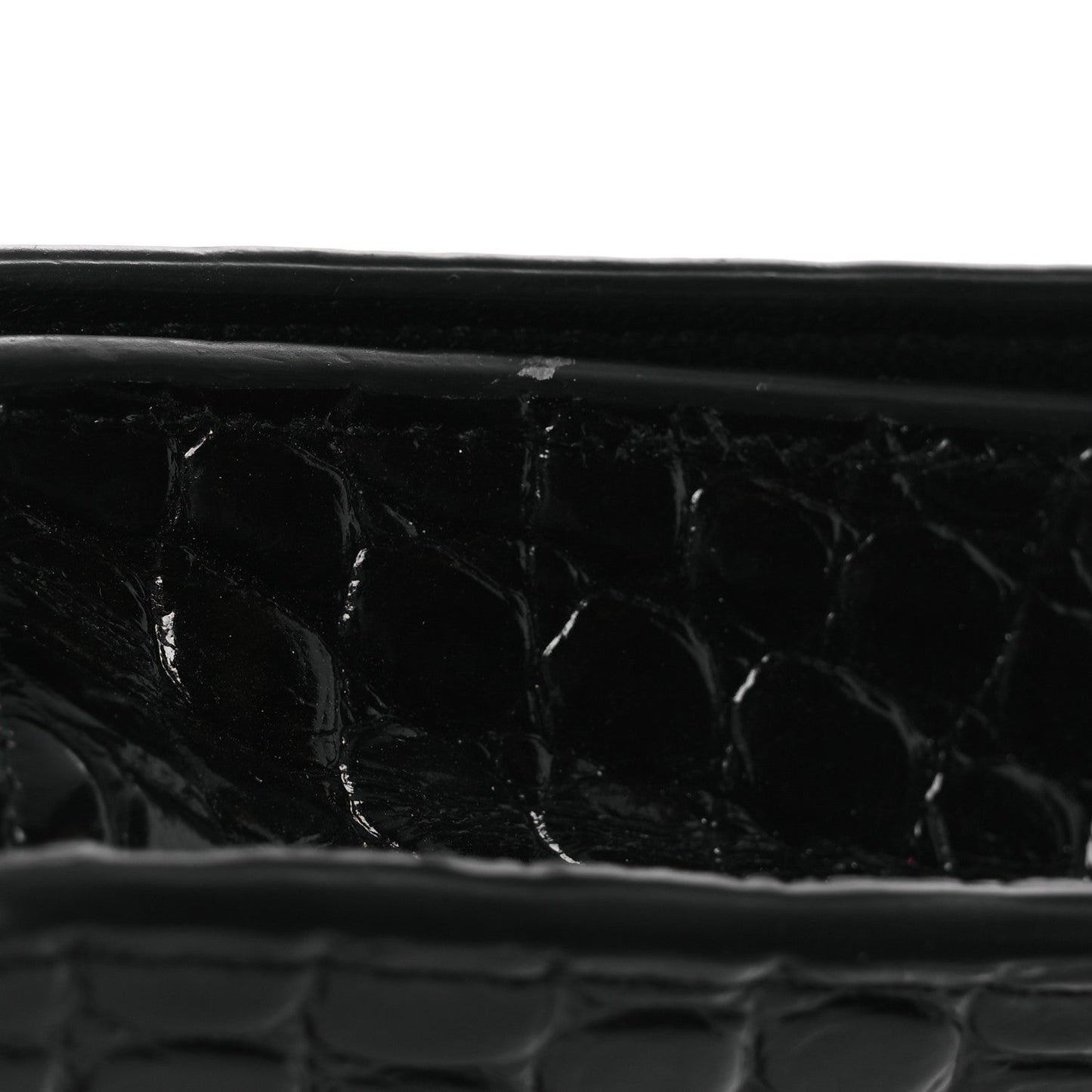 Shiny Calfskin Logo Crocodile Embossed Ville Wallet on Chain Black
