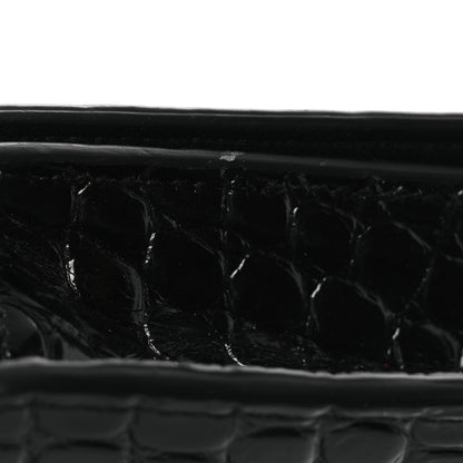 Shiny Calfskin Logo Crocodile Embossed Ville Wallet on Chain Black