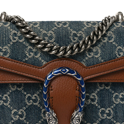 New Denim GG Monogram Dollar Calfskin Enamel Mini Dionysus Shoulder Bag Blue Tea Cuir Epilog Electric Blue