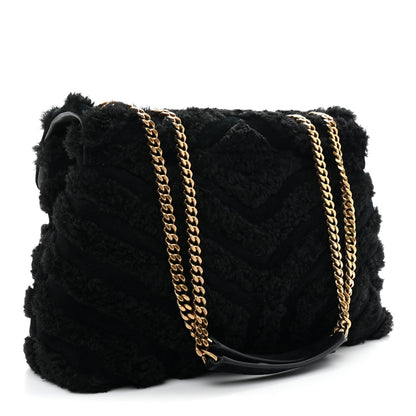 Shearling Y Quilted Monogram Medium Loulou Chain Satchel Black