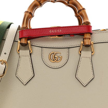 Textured Dollar Calfskin Web Small Diana Tote Bag Mystic White
