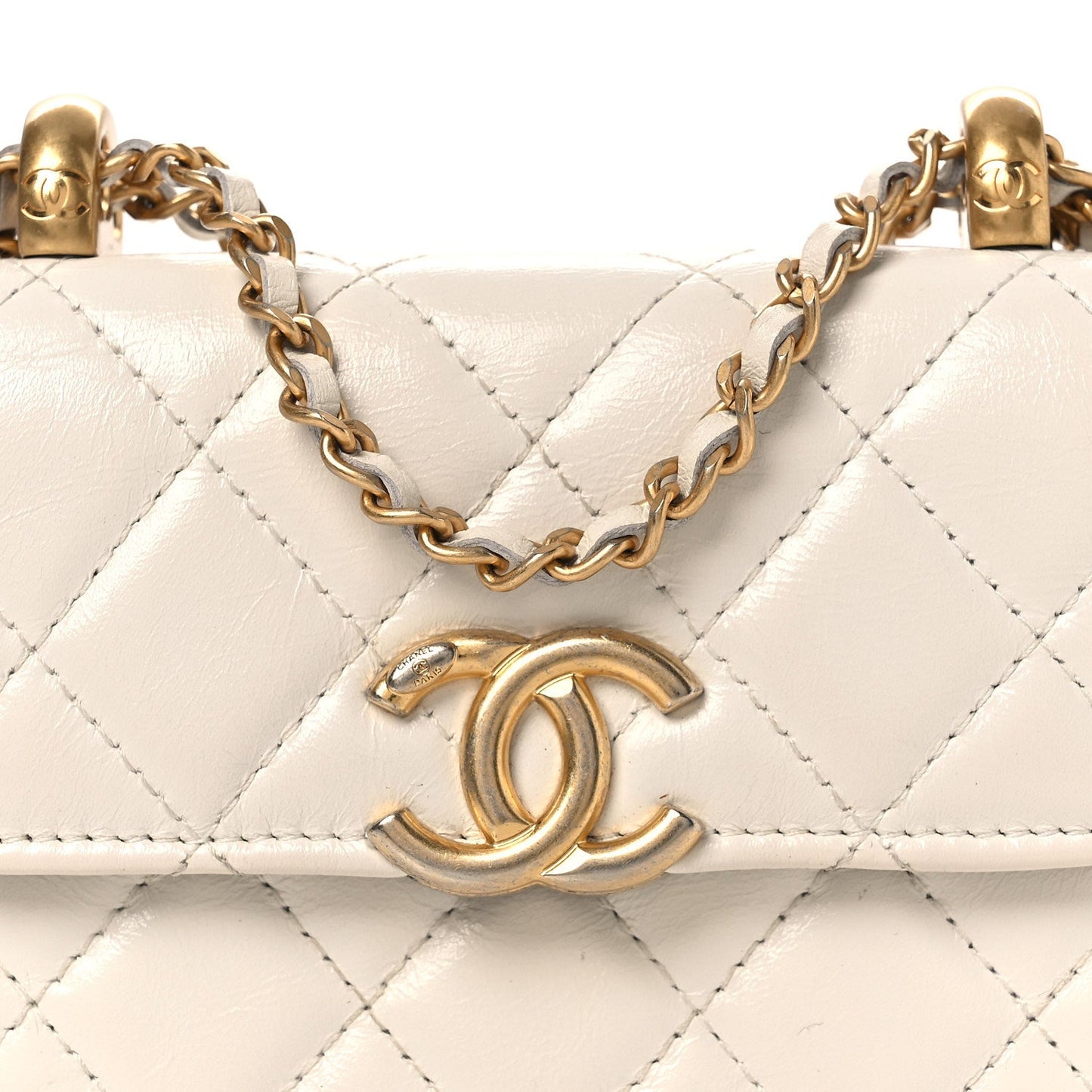 Calfskin Quilted Perfect Fit Coin Purse With Chain White