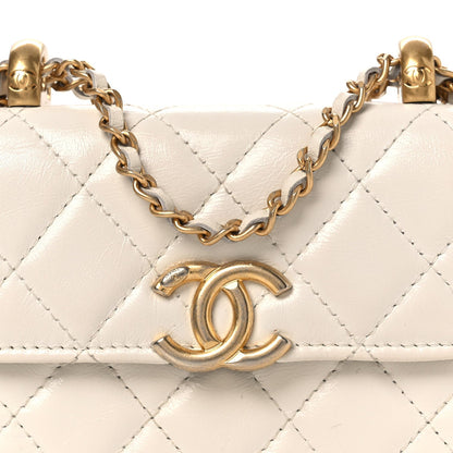 Calfskin Quilted Perfect Fit Coin Purse With Chain White