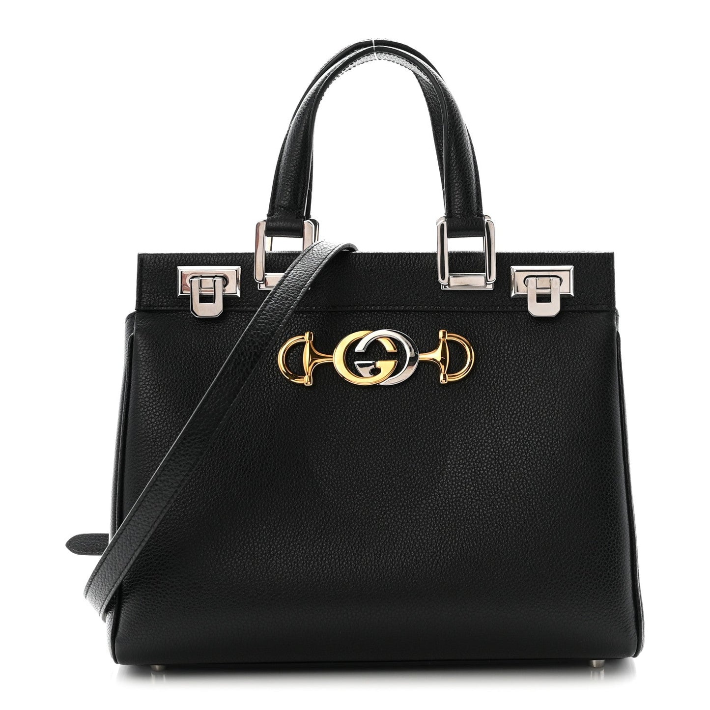 Grainy Calfskin Small Zumi Top Handle Bag Black