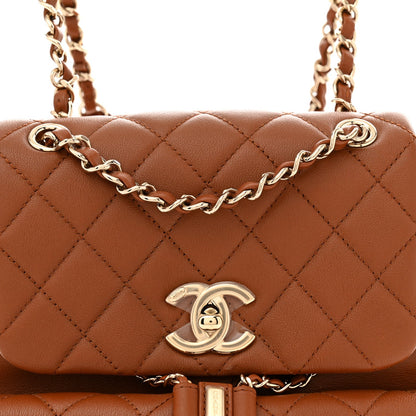 Calfskin Quilted Medium Duma Pockets Drawstring Backpack Light Brown