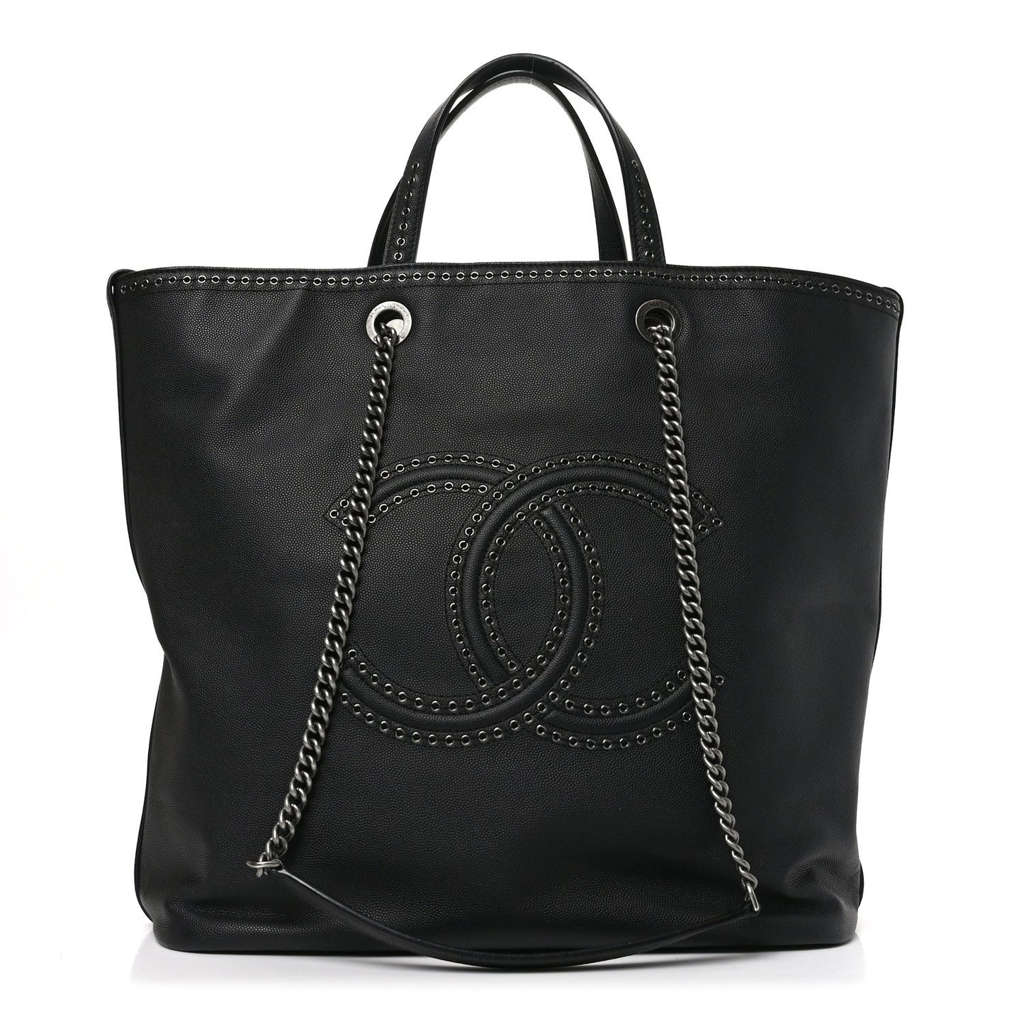 Calfskin Large Coco Eyelets Shopping Tote Black