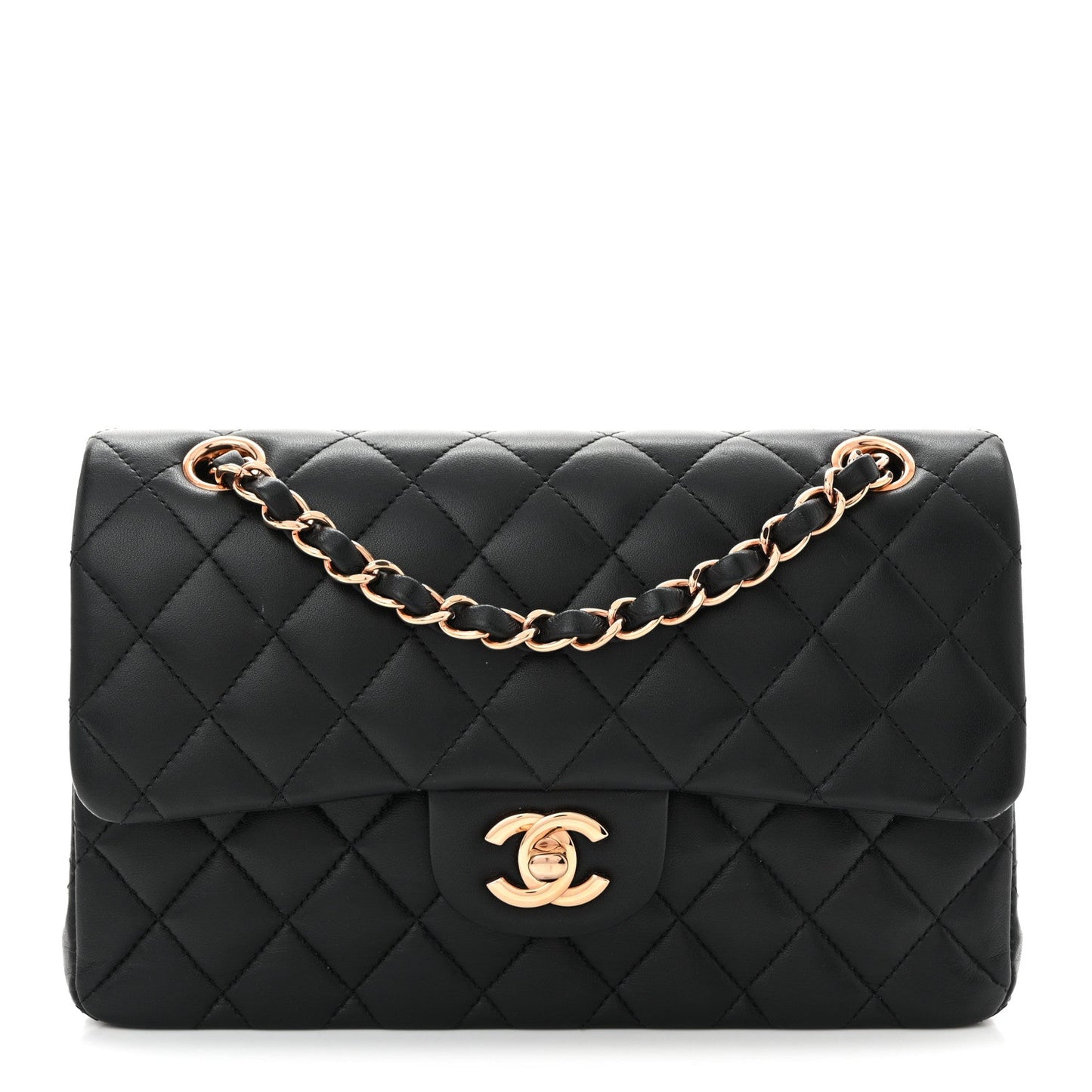 Lambskin Quilted Small Double Flap Black