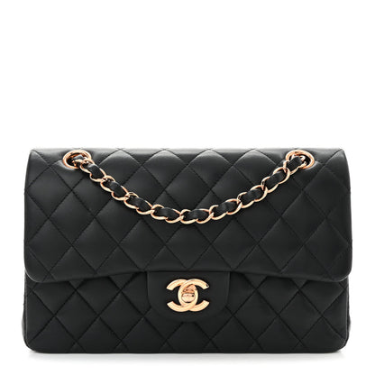 Lambskin Quilted Small Double Flap Black