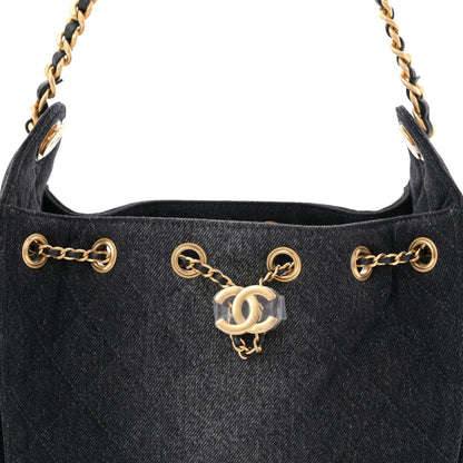 Washed Denim Quilted Mini Chanel 25 Handbag Black