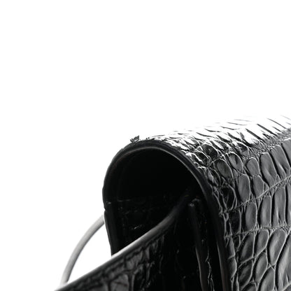 Calfskin Crocodile Embossed Four Ring Knuckle Crossbody Bag Black