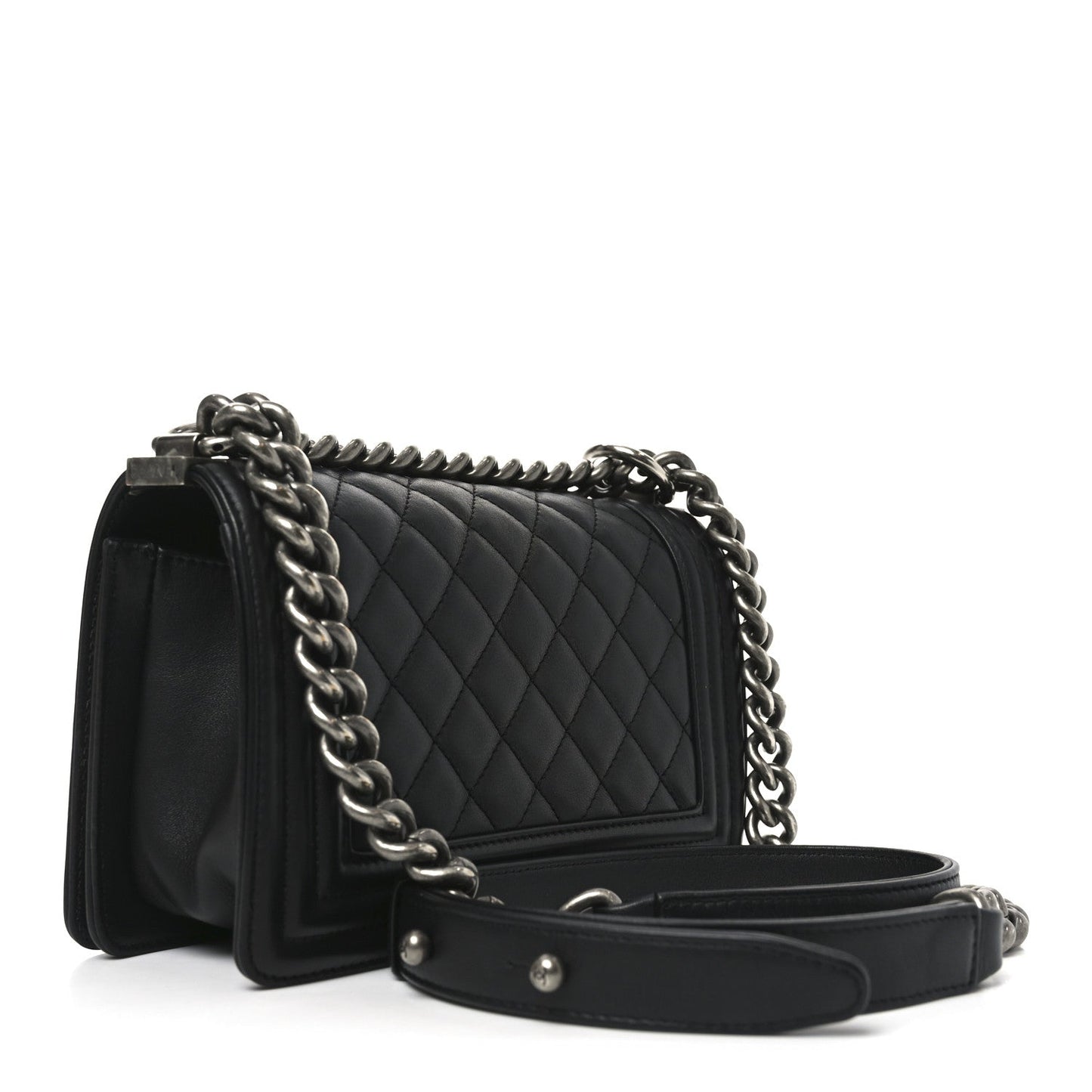 Lambskin Quilted Small Boy Flap Black