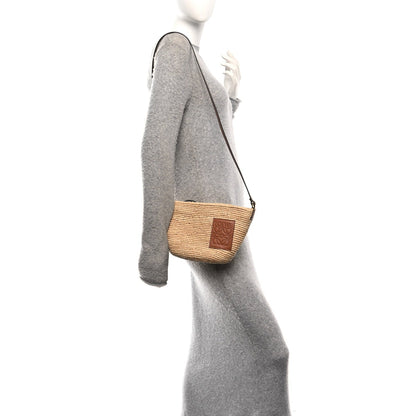 Calfskin Raffia Slit Pochette Bag Natural Tan