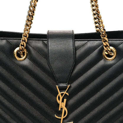 Grain De Poudre Matelasse Chevron Monogram Shopping Bag Black