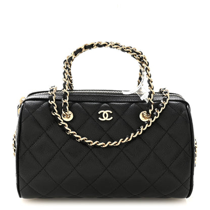 Caviar Quilted Barrel Clutch With Chain Black