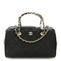Caviar Quilted Barrel Clutch With Chain Black