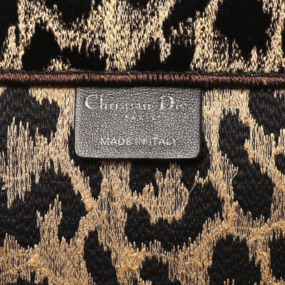 Canvas Velvet Embroidered Large Leopard Book Tote Tote Beige