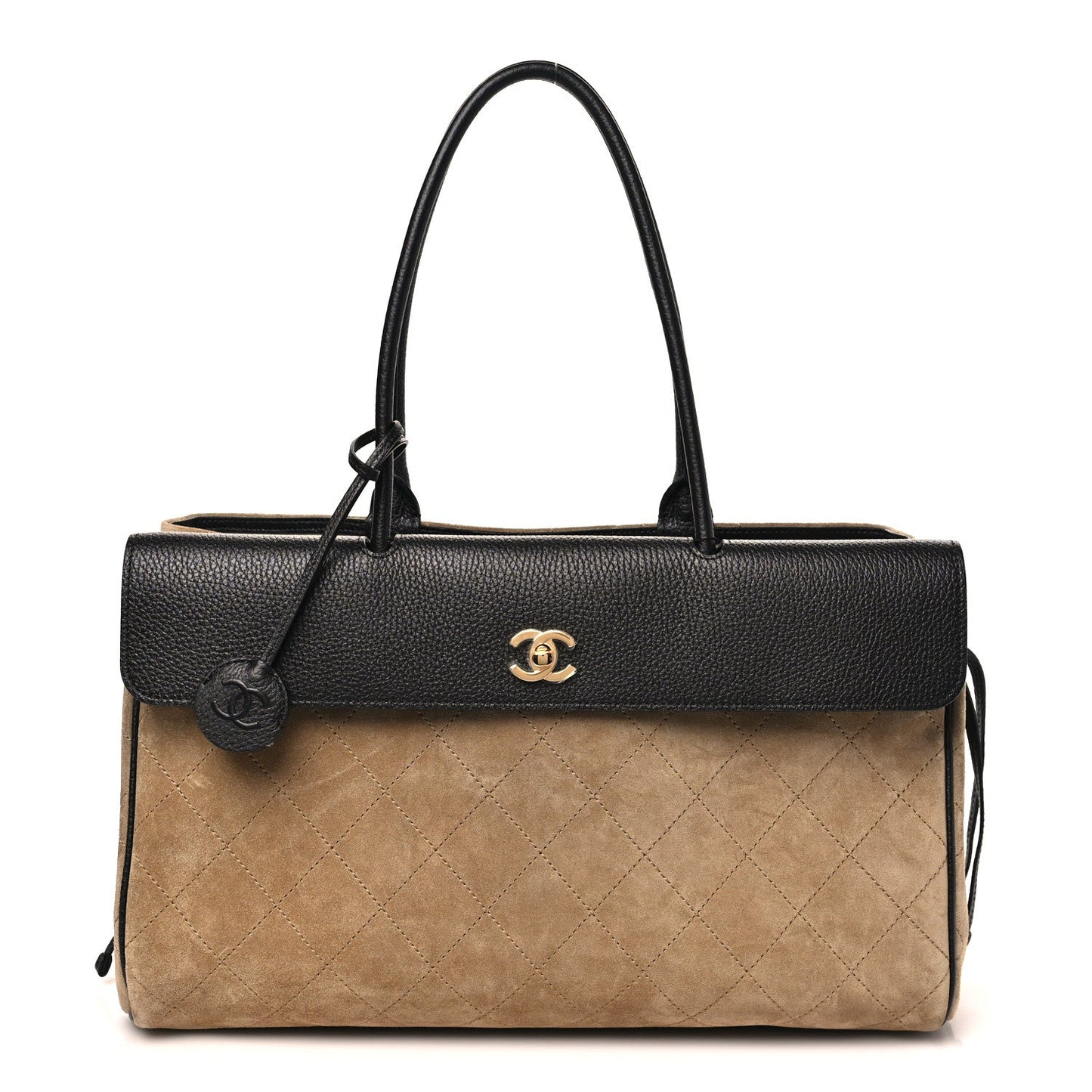 Grained Calfskin Suede Urban Essentials Large Shopping Bag  Dark Beige Black