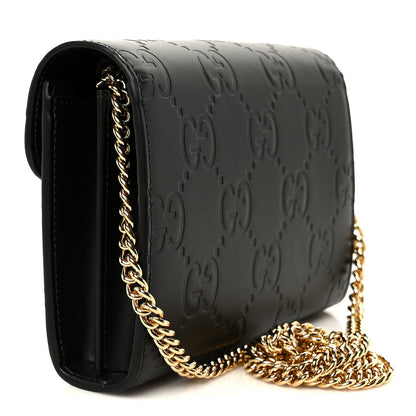 Calfskin GG Debossed Chain Wallet Black